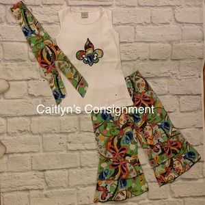 Ann Loren ‘Fleur-de-lis’ Pant Set w Headband NWOT